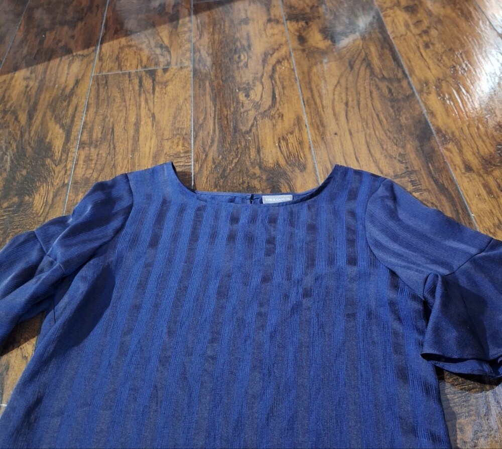 Vince Camuto Women's Navy Stripe Flutter Sleeve Top